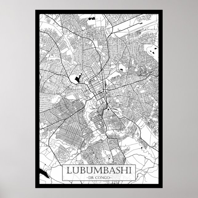 Póster Mapa de Lubumbashi RD Congo (Frente)