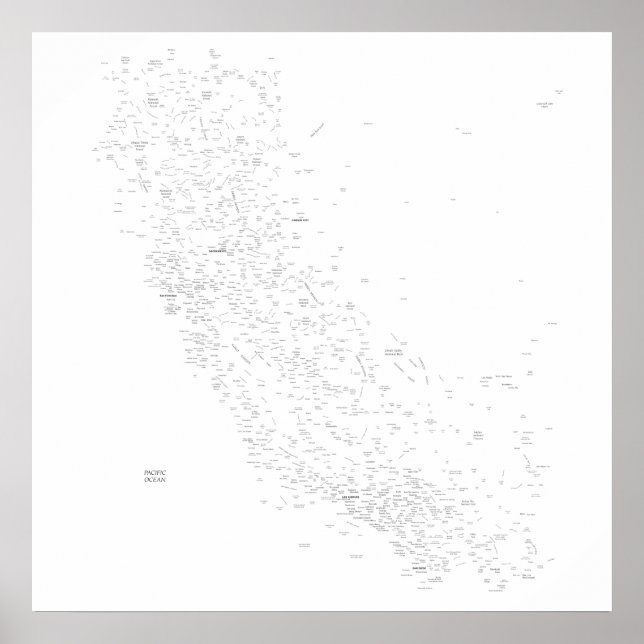 Póster Mapa de lugares de California (Frente)