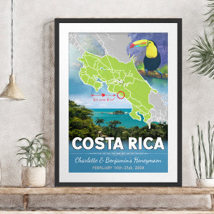 Póster Mapa de luna de miel romántica en Costa Rica