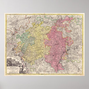 Póster Mapa de Luxemburgo de época (1730)