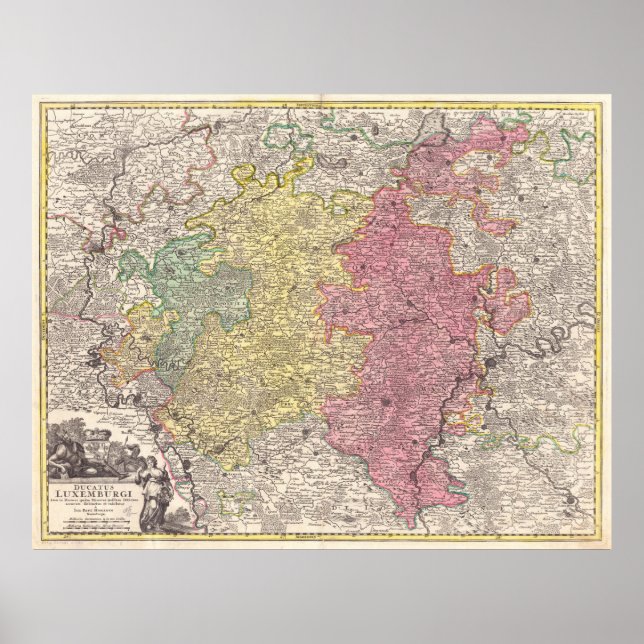 Póster Mapa de Luxemburgo de época (1730) (Frente)
