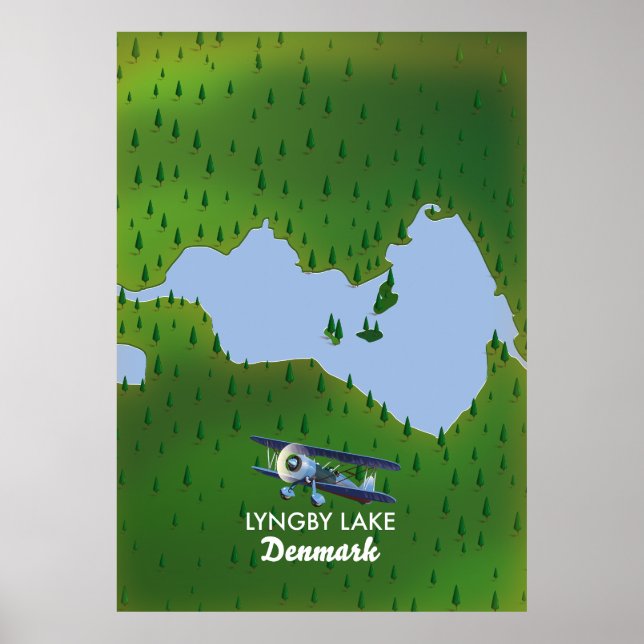 Póster Mapa de Lyngby Lake Dinamarca (Frente)
