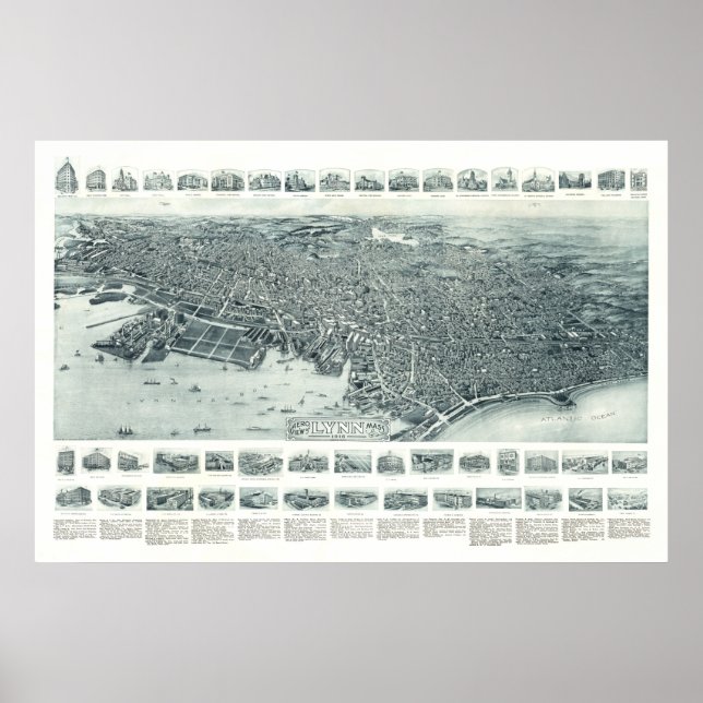 Póster Mapa de Lynn, Massachusetts de 1916 (Frente)