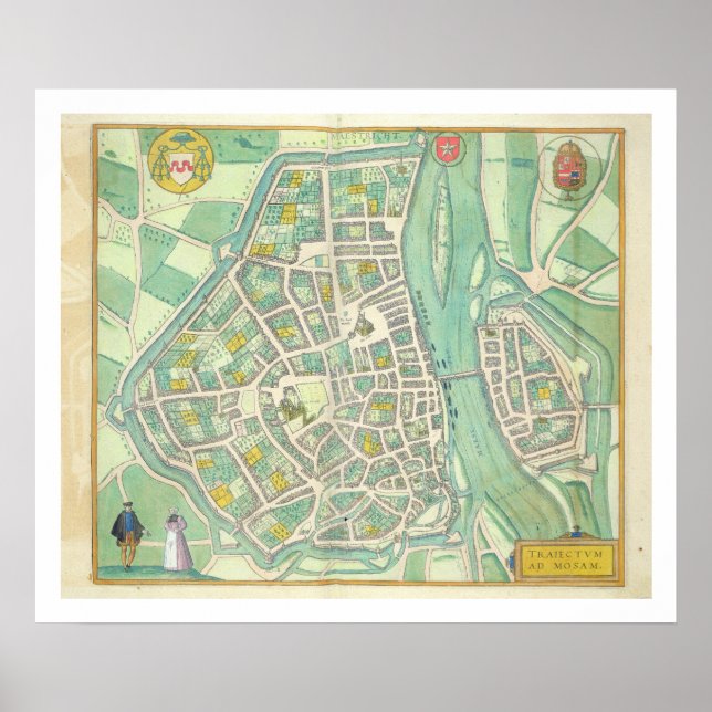 Póster Mapa de Maastricht, de 'Civitates Orbis Terrarum' (Frente)