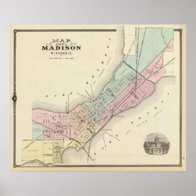 Póster Mapa de Madison, Wisconsin (Frente)