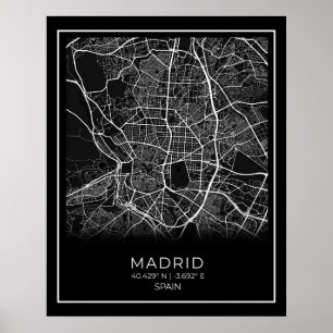 Póster Mapa de Madrid - Poster del Mapa Negro de Madrid