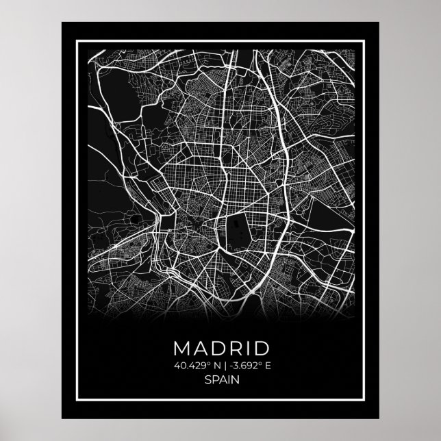 Póster Mapa de Madrid - Poster del Mapa Negro de Madrid (Frente)