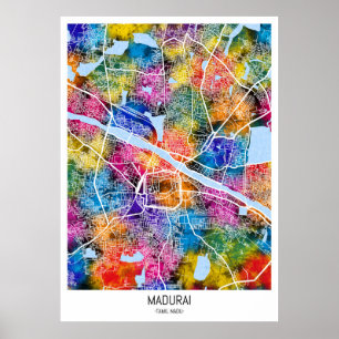 Póster Mapa de Madurai Tamil Nadu