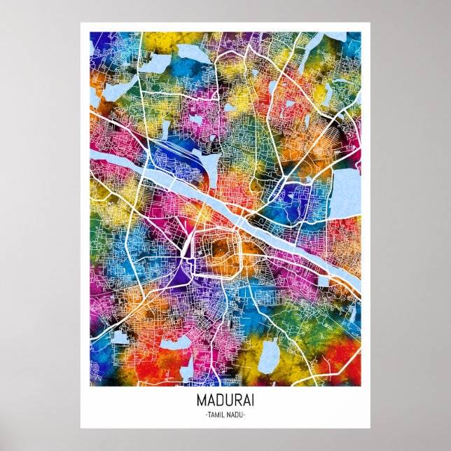Póster Mapa de Madurai Tamil Nadu (Frente)