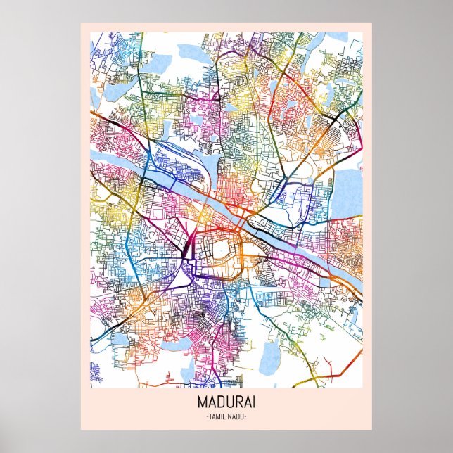 Póster Mapa de Madurai Tamil Nadu (Frente)