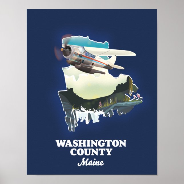 Póster Mapa de Maine en el condado de Washington (Frente)