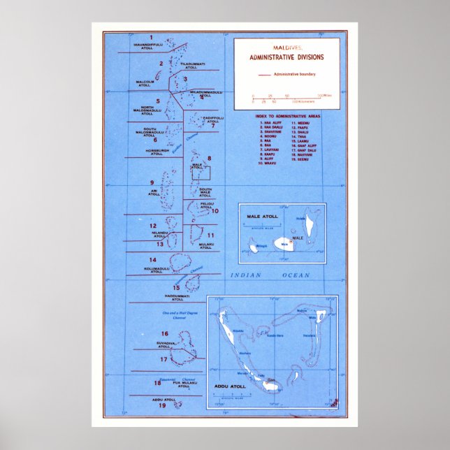 Póster Mapa de Maldivas de época (1977) (Frente)