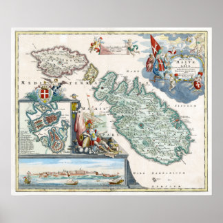 Póster Mapa de Malta de 1720