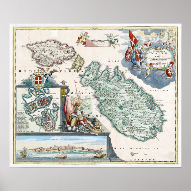 Póster Mapa de Malta de 1720 (Frente)