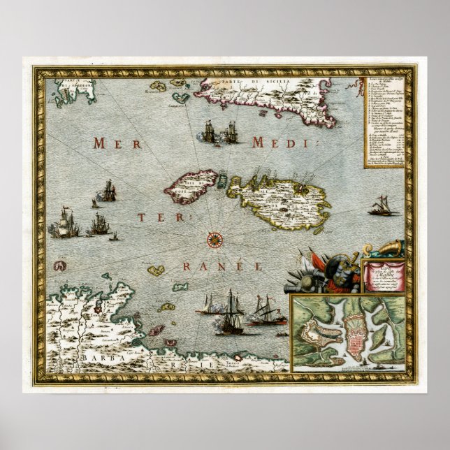 Póster Mapa de Malta de 1723 (Frente)