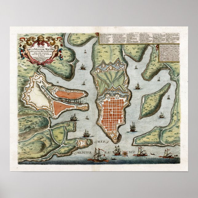 Póster Mapa de Malta de 1725 (Frente)