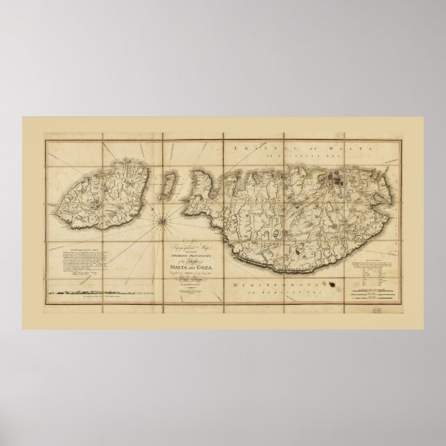 Póster Mapa de Malta y Goza (1799) (Frente)