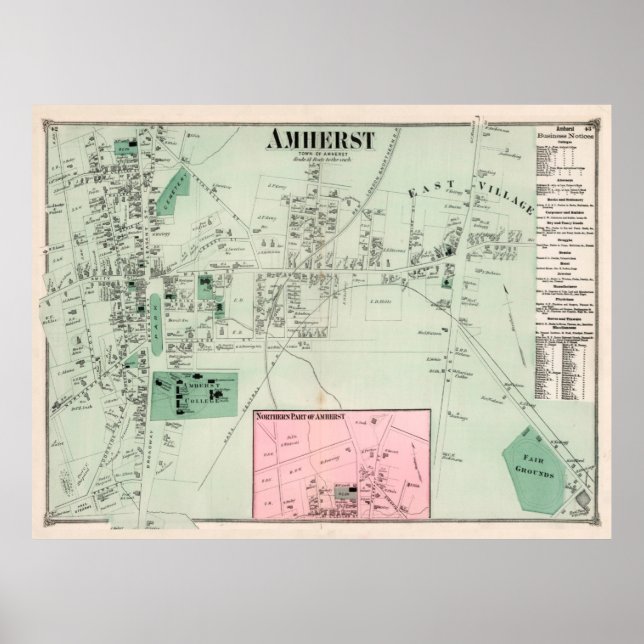 Póster Mapa de MAMÁES amherst de época (1873) (Frente)
