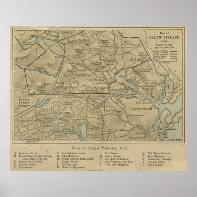 Póster Mapa de MAMÁES Salem de 1692 de la época (1866) (Frente)