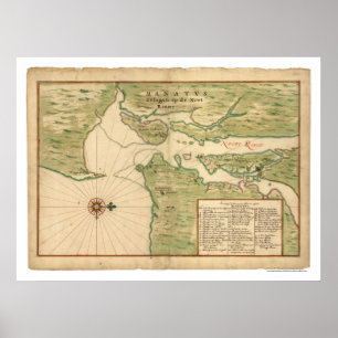 Póster Mapa de Manhattan y de la región 1639 de New York