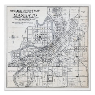 Póster Mapa de Mankato a partir de 1914