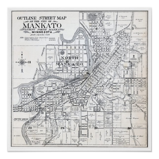 Póster Mapa de Mankato de 1914 (Anverso)