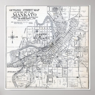 Póster Mapa de Mankato Minnesota de 1914