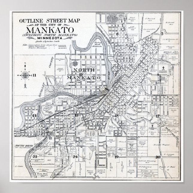 Póster Mapa de Mankato Minnesota de 1914 (Frente)