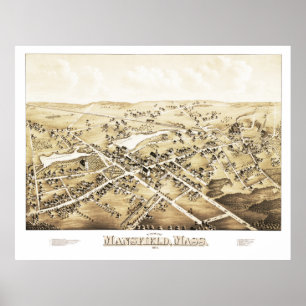 Póster Mapa de Mansfield, Massachusetts a partir de 1879