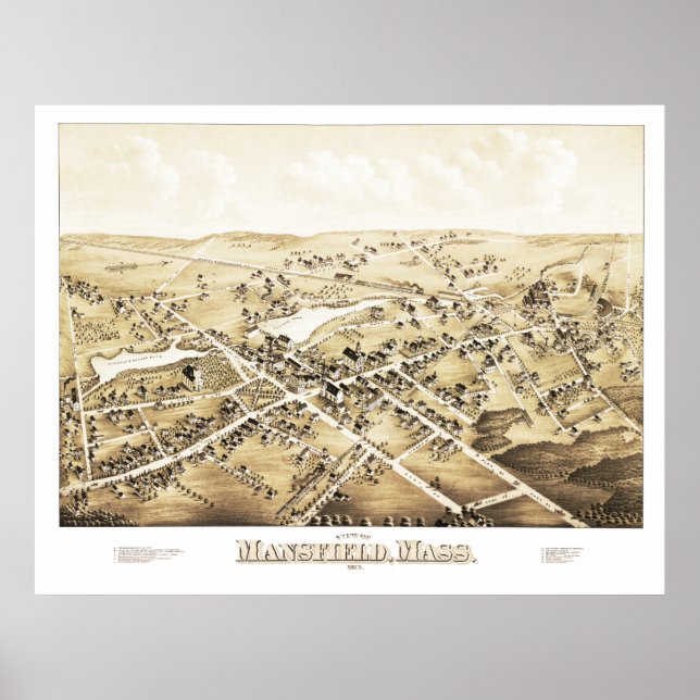 Póster Mapa de Mansfield, Massachusetts de 1879 (Frente)