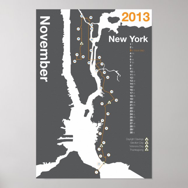 Póster Mapa de maratón de la ciudad de Nueva York (Frente)
