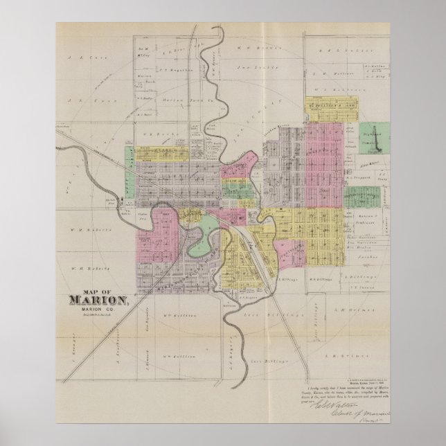 Póster Mapa de Marion, condado de Marion, Kansas (Frente)