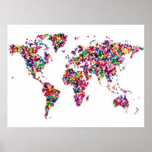Póster Mapa de mariposas del mundo