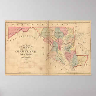 Póster Mapa de Maryland de Martenet, edición Atlas