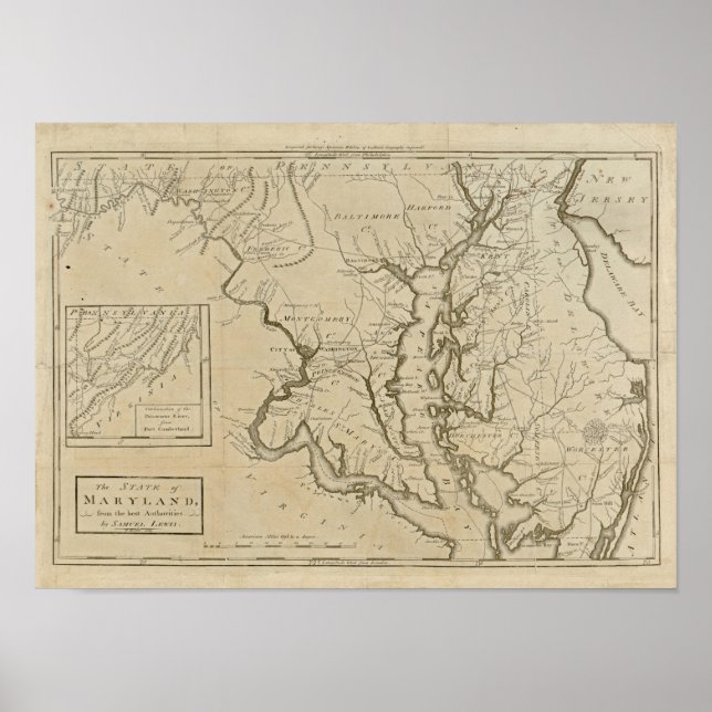 Póster Mapa de Maryland Vintage 1795 (Frente)