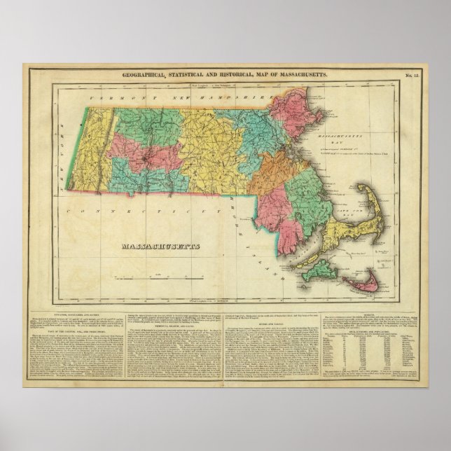 Póster Mapa De Massachusetts (Frente)