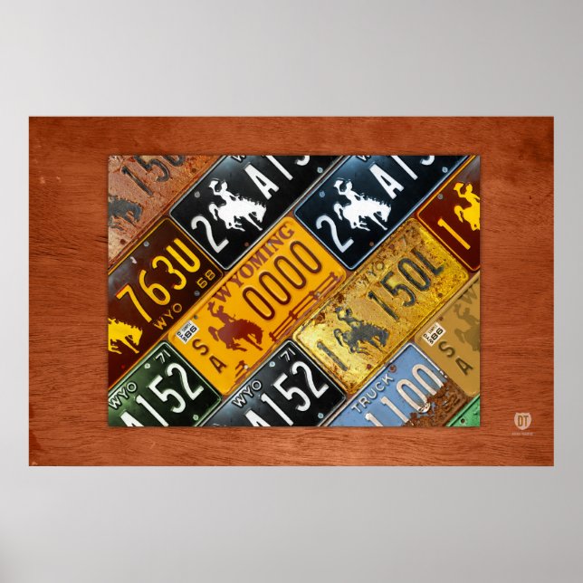Póster Mapa de matrícula estatal de Wyoming por Design Tu (Frente)