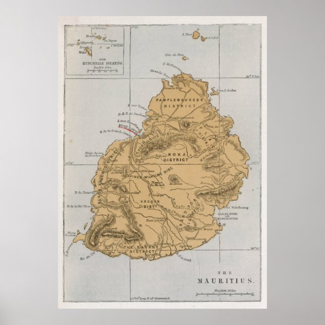 Póster Mapa de Mauricio de época (1862) (Frente)