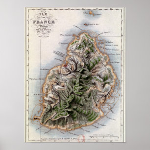 Póster Mapa de Mauricio, ilustracion 'Paul y Virginie