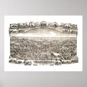 Póster Mapa de Medford del oeste, Massachusetts en 1897