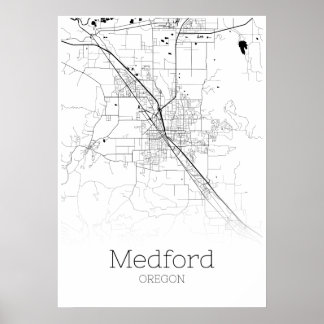 Póster Mapa de Medford - Oregón - Poster de Mapa de la Ci