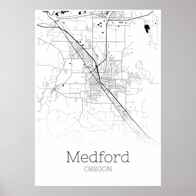 Póster Mapa de Medford - Oregón - Poster de Mapa de la Ci (Frente)