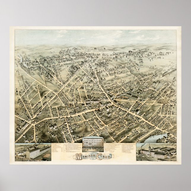 Póster Mapa de Mérida, Connecticut de 1875 (Frente)