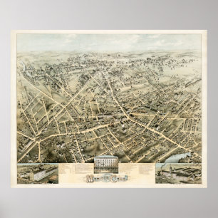 Póster Mapa de Meriden, Connecticut a partir de 1875
