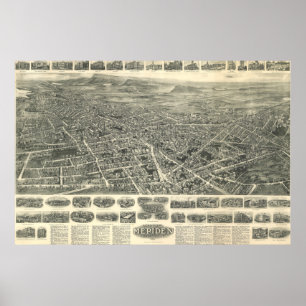 Póster Mapa de Meriden Connecticut a partir de 1918