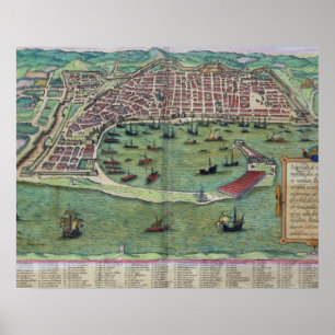 Póster Mapa de Messina, de "Civitates Orbis Terrarum"