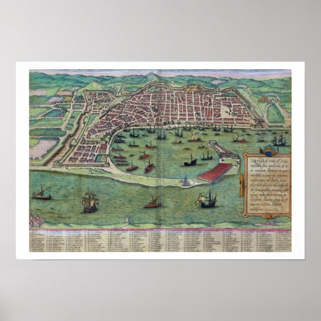 Póster Mapa de Messina, de 'Civitates Orbis Terrarum' por (Frente)