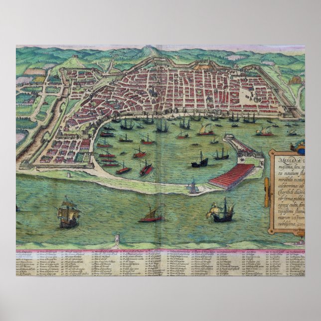 Póster Mapa de Messina, de 'Civitates Orbis Terrarum' por (Frente)