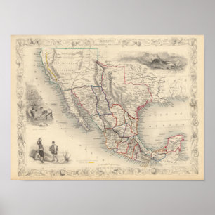 Póster Mapa de México, California y Texas