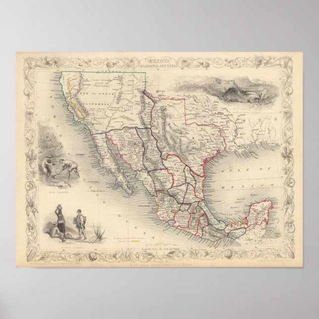 Póster Mapa de México, California y Texas (Frente)